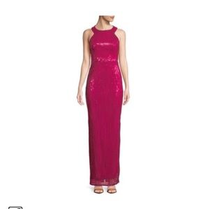 Red Plum color Sequin Gown. Cut out back.